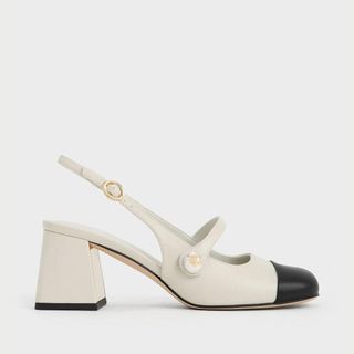 Charles & Keith Pearl Embellished Trapeze-Heel Slingback Pumps