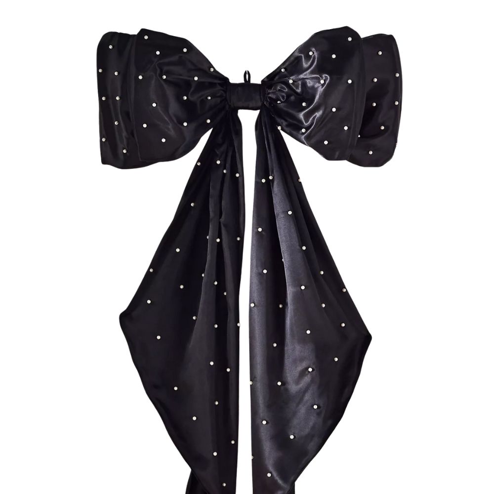 Black Pearled Satin Bow Tree Topper