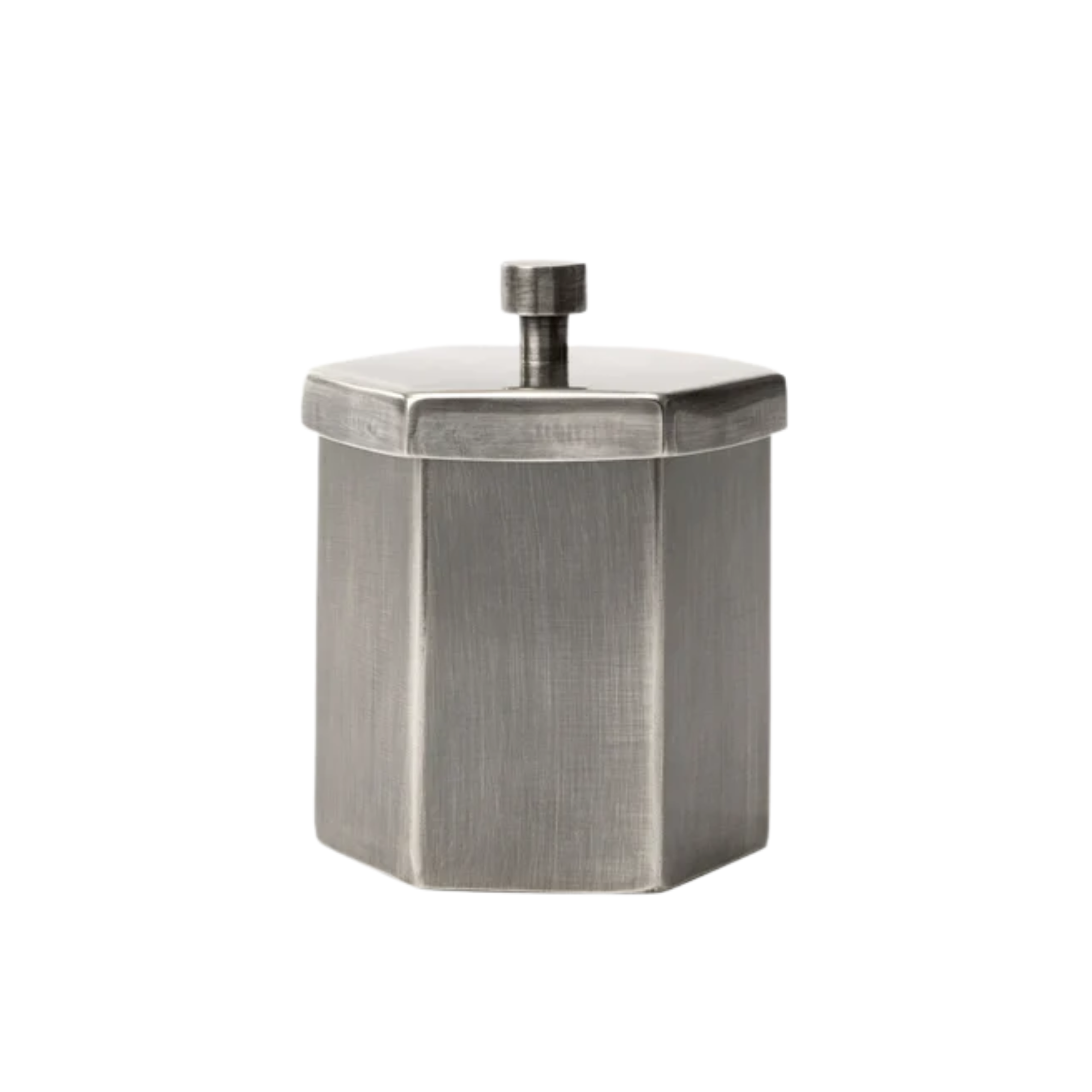 a silver lidded canister