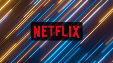Netflix logo on a yellow blue lasers background