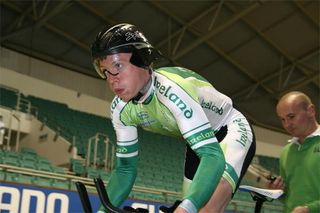 O'Loughlin practices his start prior to the individual pursuit.