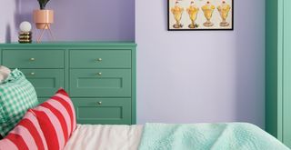 lilac bedroom paint color with green painted furniture