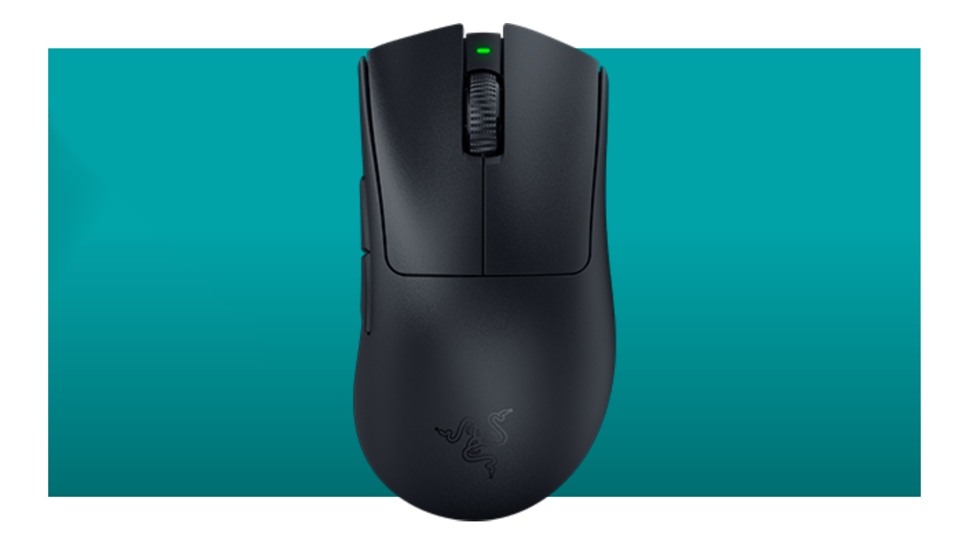The Razer Deathadder V3 Hyperspeed gaming mouse on a teal deals background