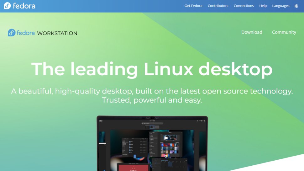 Website screenshot of Fedora Workstation (August, 2025)
