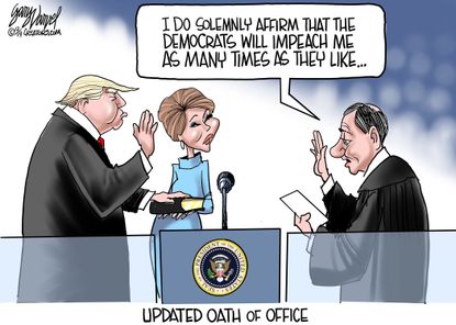 Political Cartoon U.S. Trump Impeachment Updated Oath Of Office