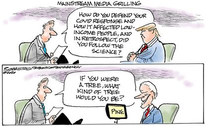Political Cartoon U.S. Trump Biden media questions