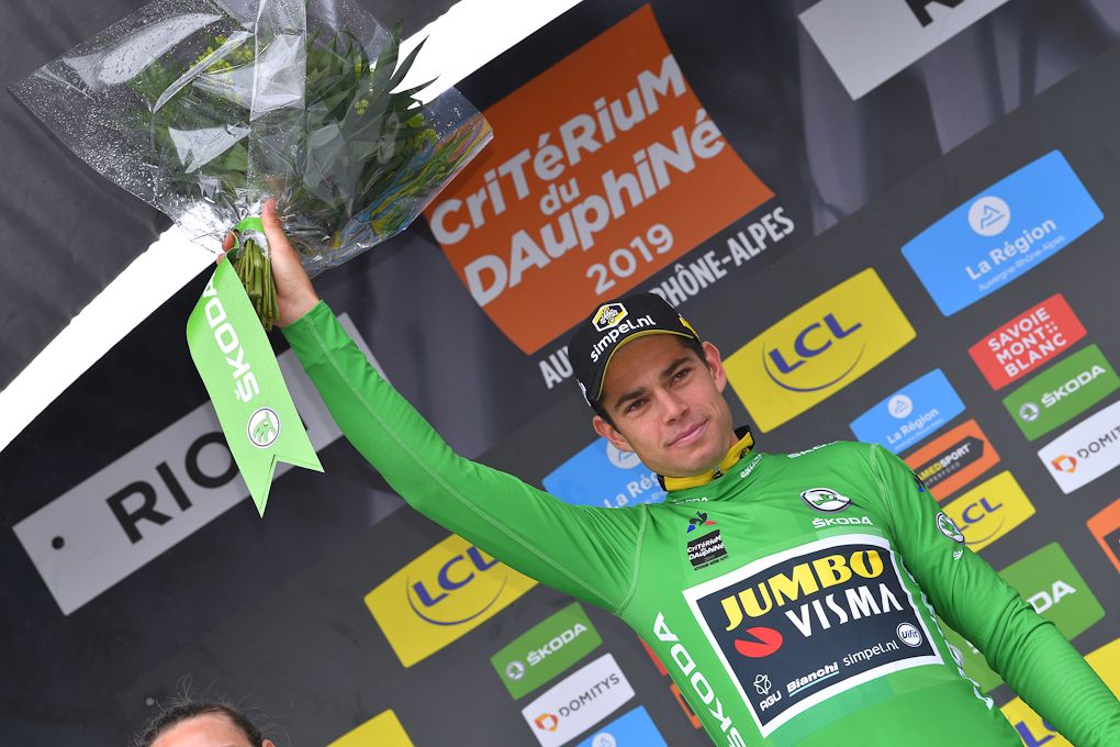 Wout Van Aert (Jumbo-Visma) in green after stage 3 at Dauphine