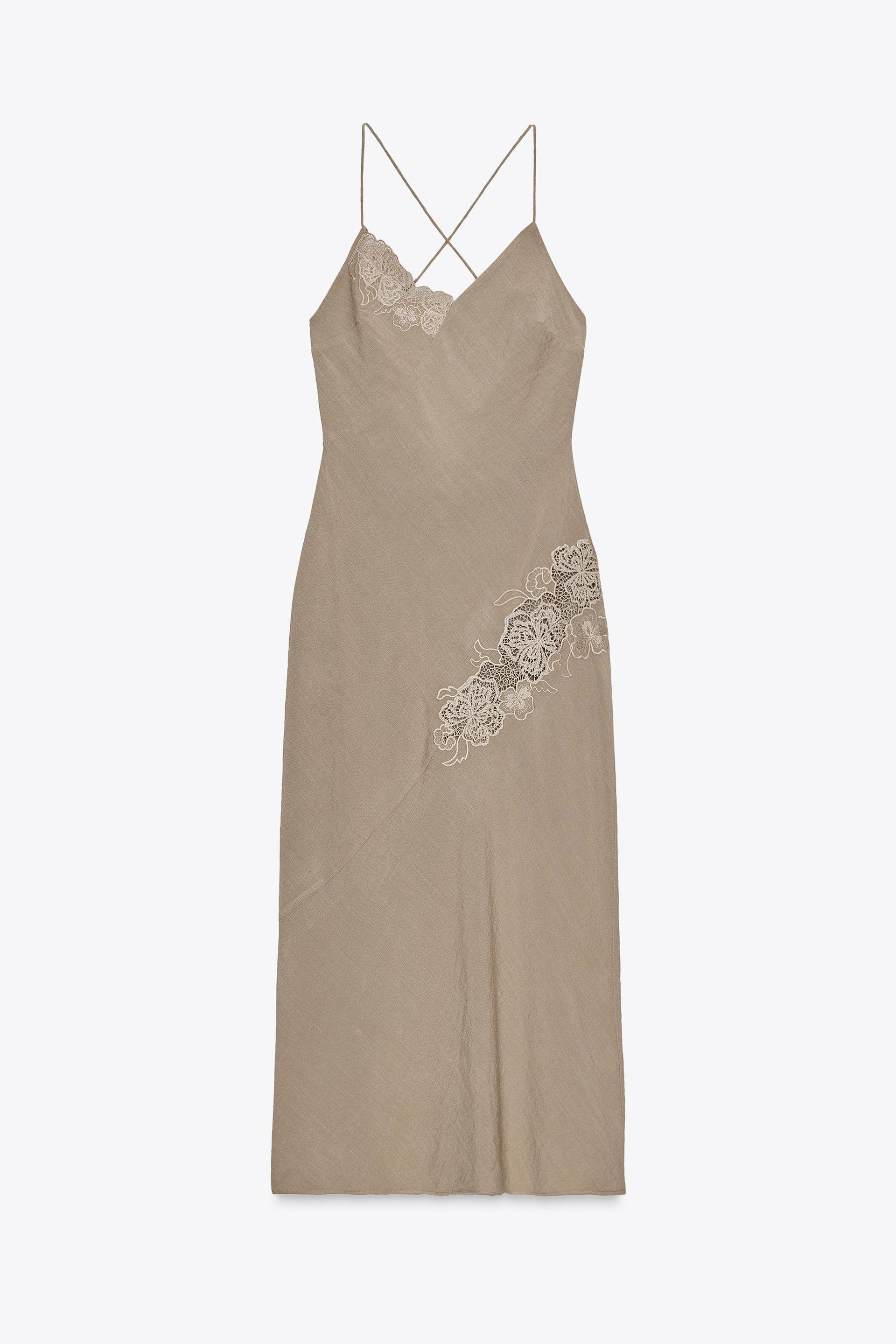 Embroidered Midi Slip Dress