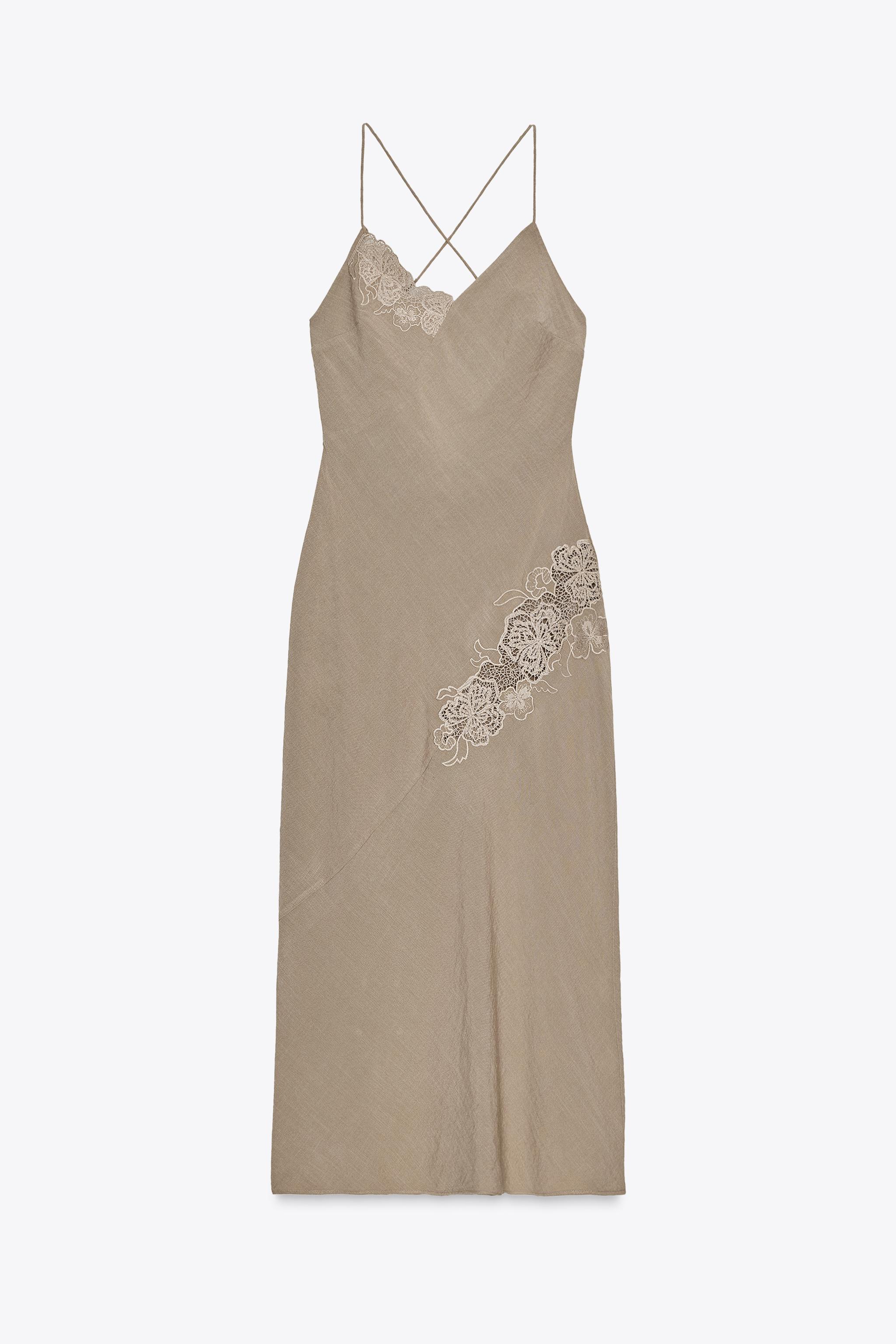 Embroidered Midi Slip Dress