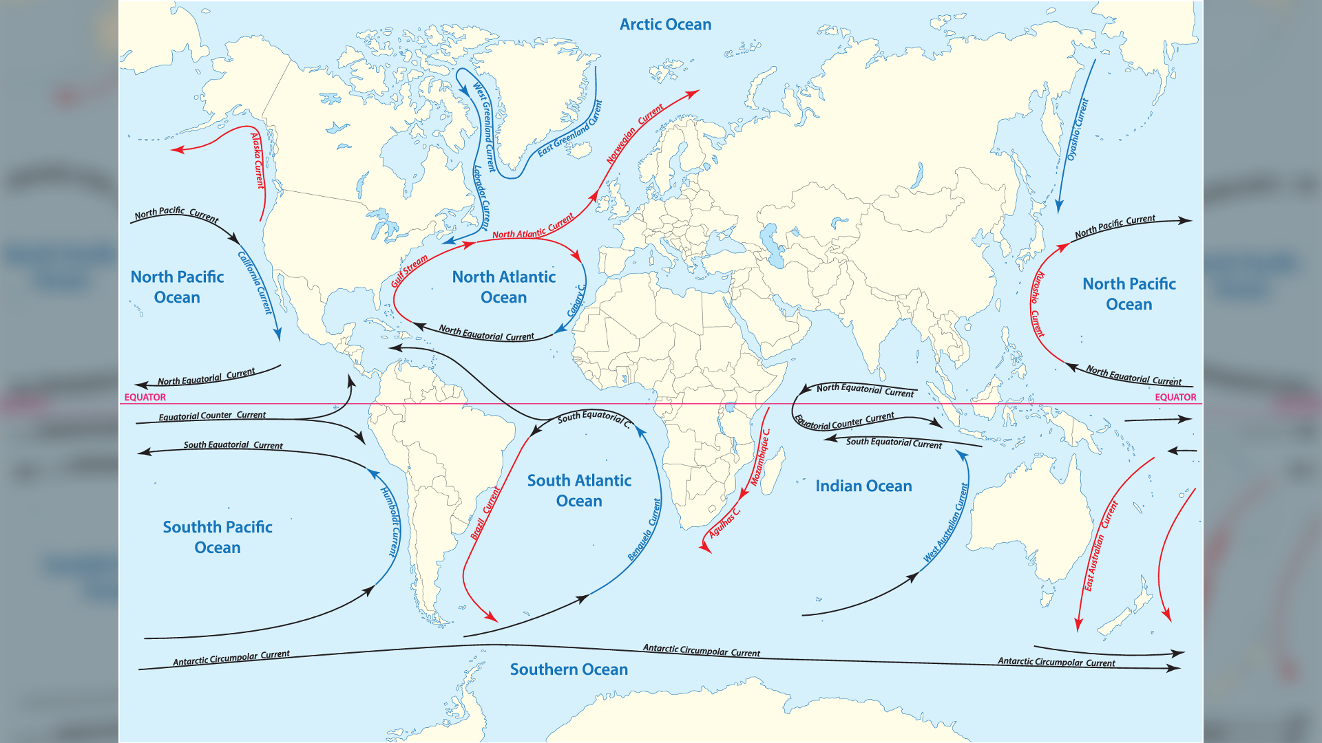 World map with major marine currents