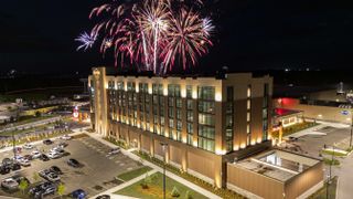 Fireworks blast over the new Hard Rock Hotel and Casino in Ottawa.