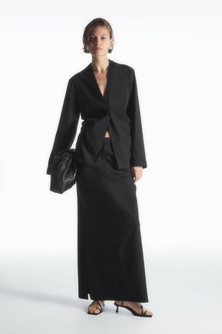 Tailored Linen-Blend Maxi Skirt
