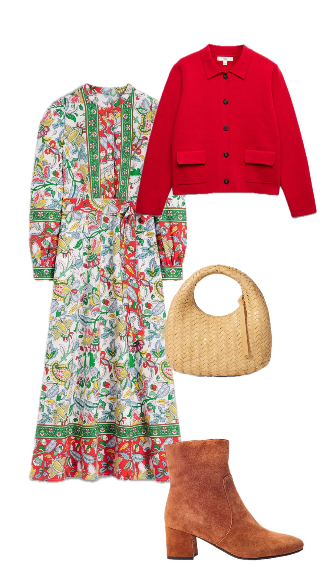 an dress outfit styled with the M&amp;amp;S knitted jacket