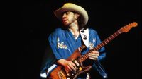 American musician, guitarist and singer Stevie Ray Vaughan (1954-1990) performs live on stage playing a Fender Stratocaster guitar (number one) during a concert performance in the United States in 1985