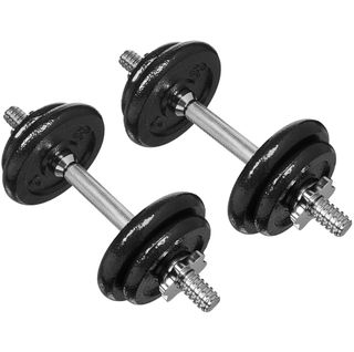 Amazon Basics spinlock dumbbells on white background