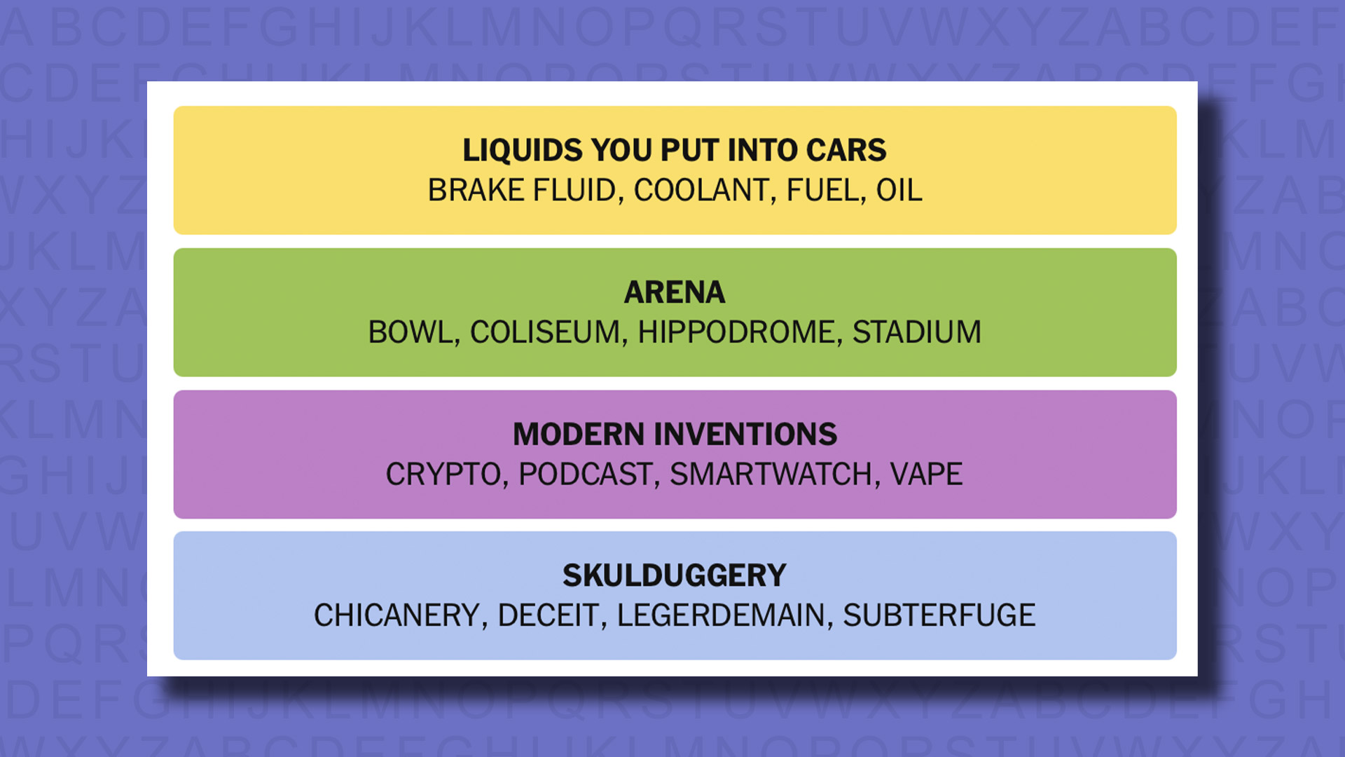 NYT Connections answers for game 804 on a purple background
