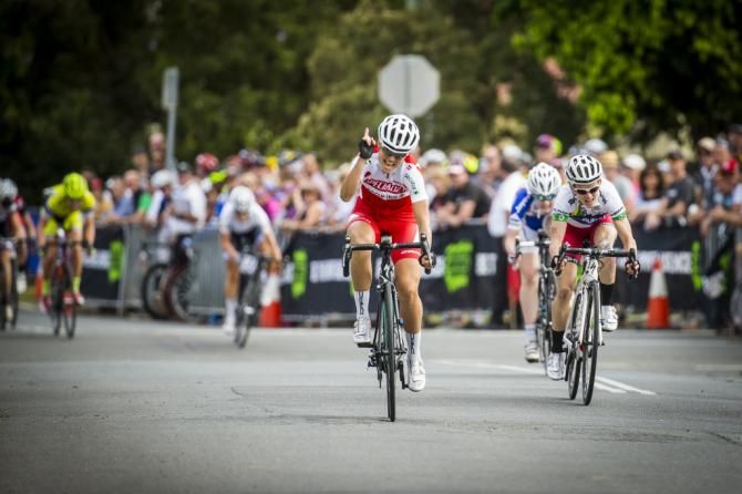 Lizzie Williams (Specialized Securitor) celebrates her second Battle on the Border stage win
