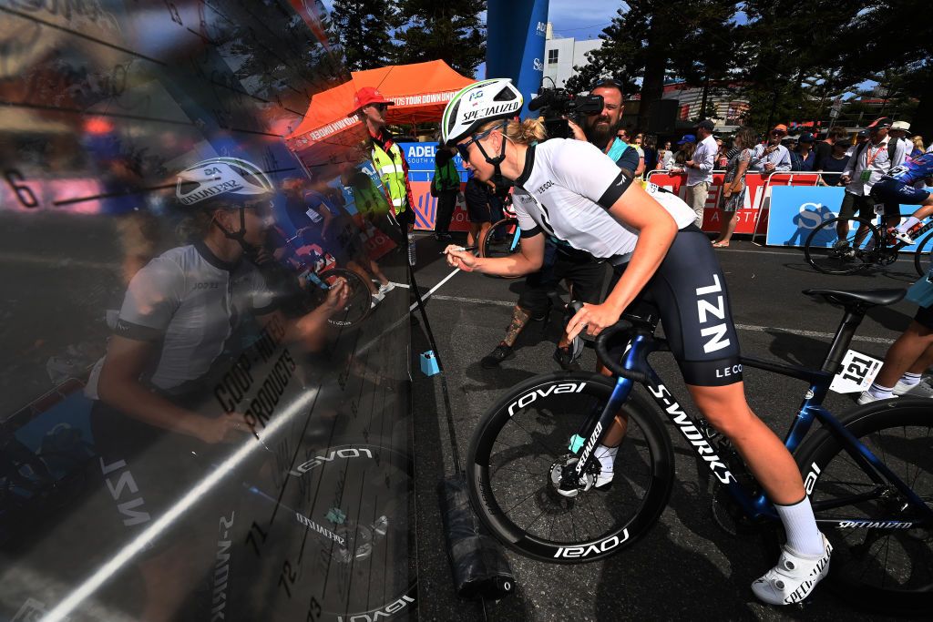 GLENELG ADELAIDE AUSTRALIA JANUARY 15 Ally Wollaston of New Zealand and New Zealand National Team prior to the 7th Santos Womens Tour Down Under 2023 Stage 1 a 1104km stage from Glenelg to Aldinga TourDownUnder UCIWWT on January 15 2023 in Glenelg Adelaide Australia Photo by Tim de WaeleGetty Images