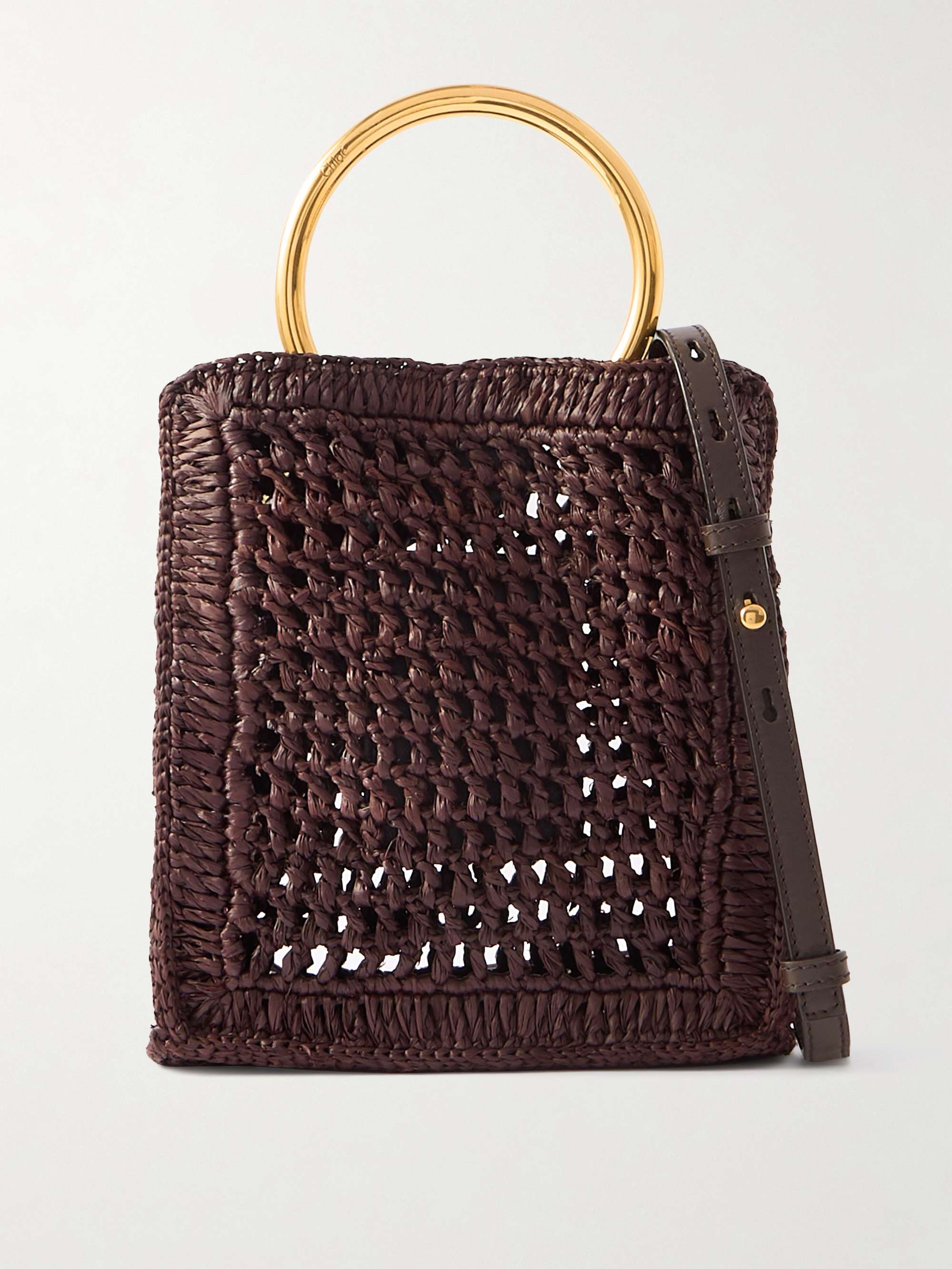 Summer Banana Small Leather-Trimmed Woven Raffia Tote Bag