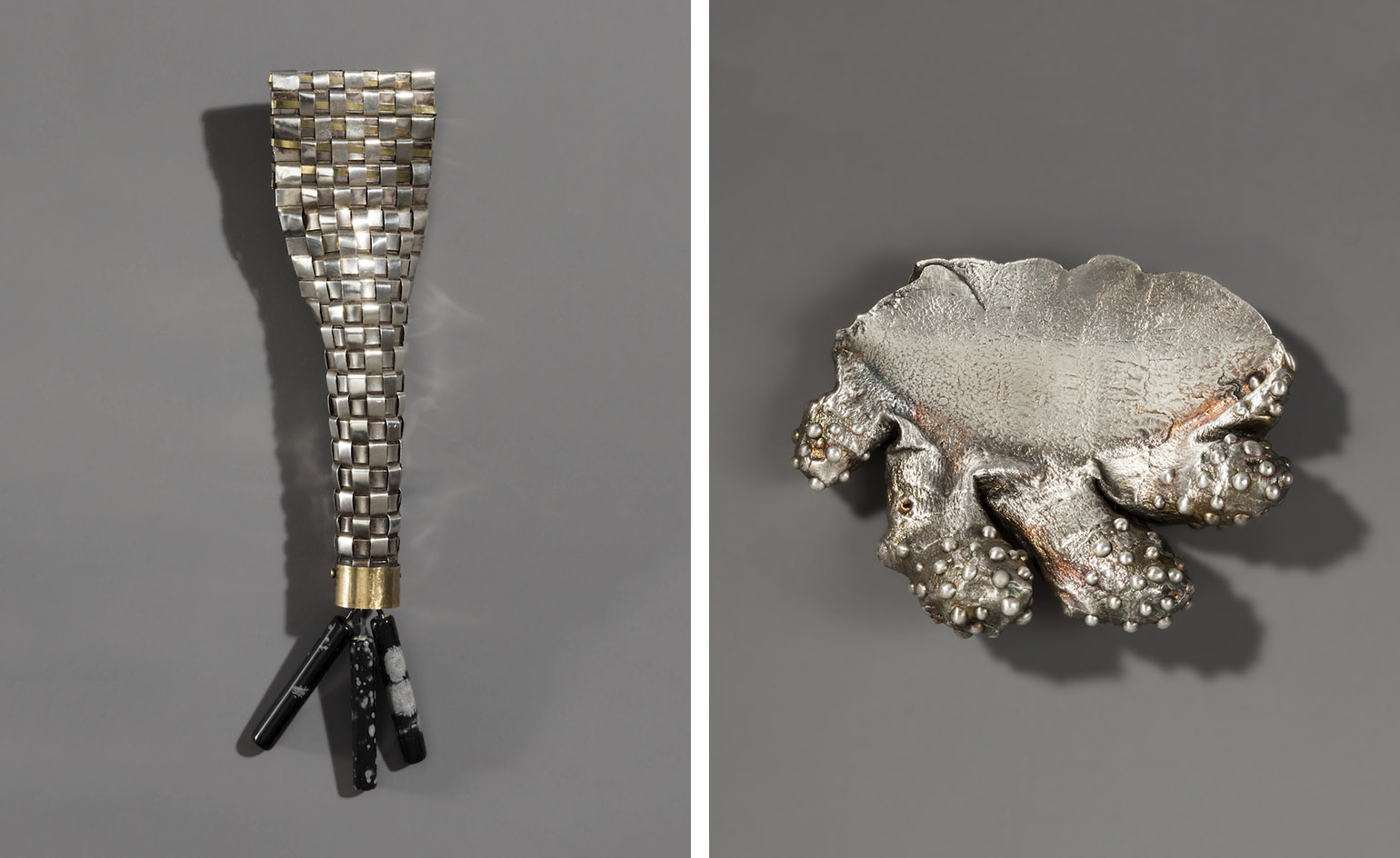 Left, Spirit with 3 legs and Right, Ginger’ brooch from the Ginger series
