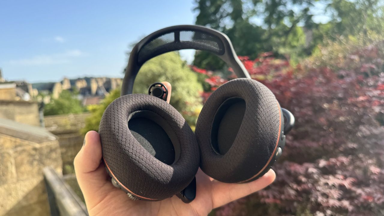 The Turtle Beach Stealth Pro II earcups from the back, outside