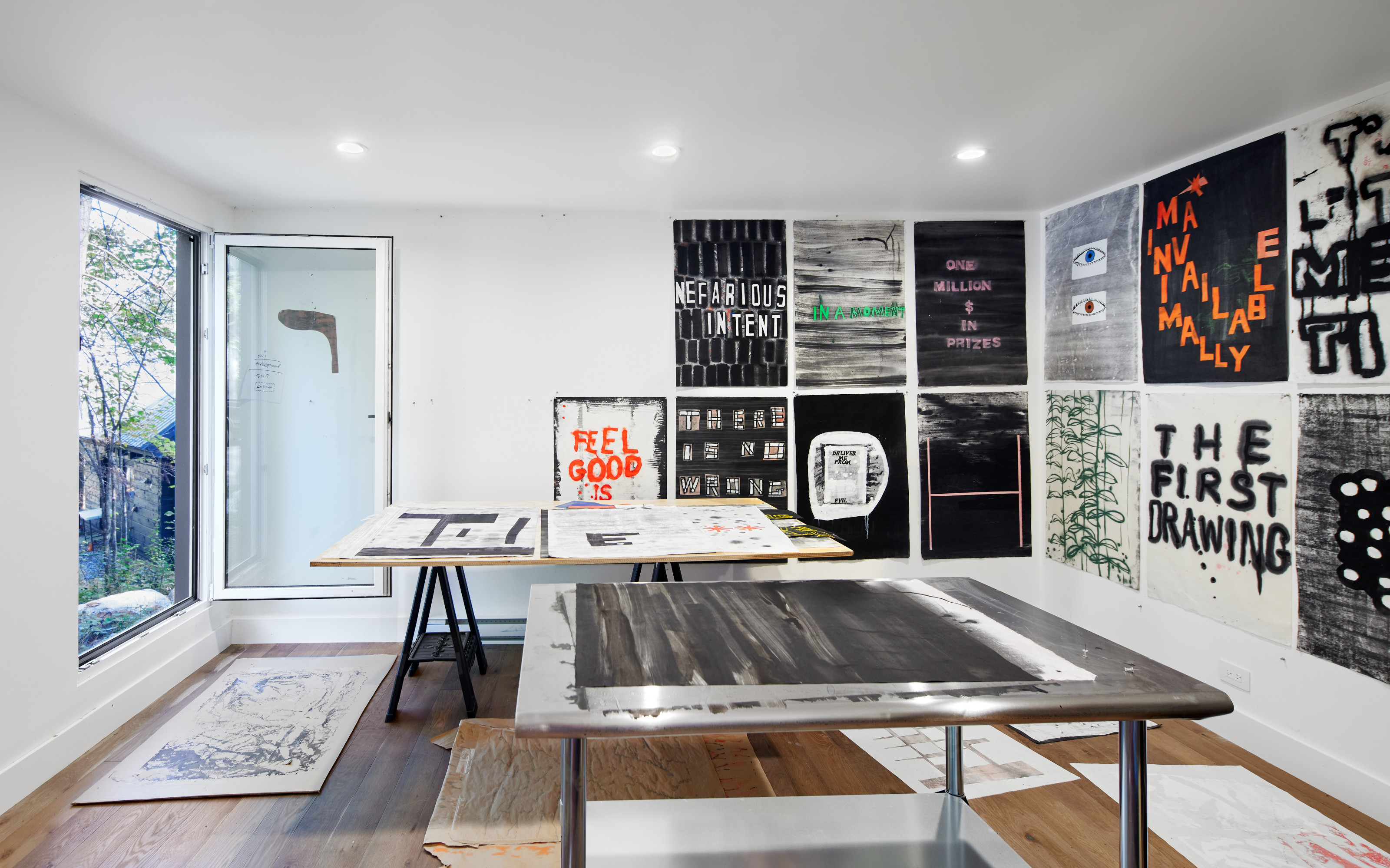 The separate studio provides a quiet, contemplative workspace