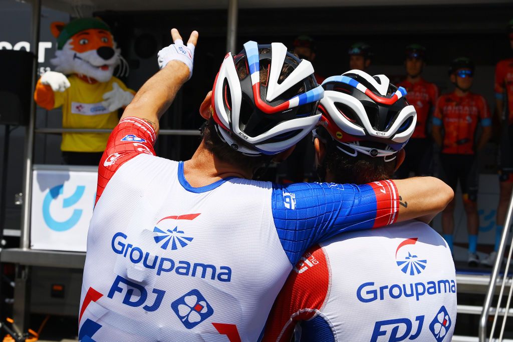 BRUNNEN SWITZERLAND JUNE 15 Riders of Team Groupama FDJ during the team presentation prior to the 85th Tour de Suisse 2022 Stage 4 a 1908km stage from Grenchen to Brunnen ourdesuisse2022 WorldTour on June 15 2022 in Brunnen Switzerland Photo by Tim de WaeleGetty Images