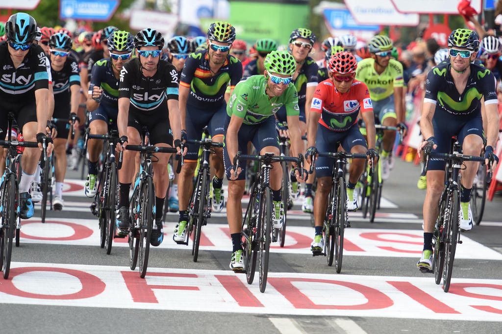 Alejandro Valverde and Nairo Quintana smile as they finish the stage