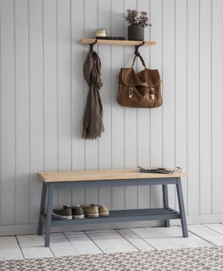 Hallway bench used as a shoe storage idea