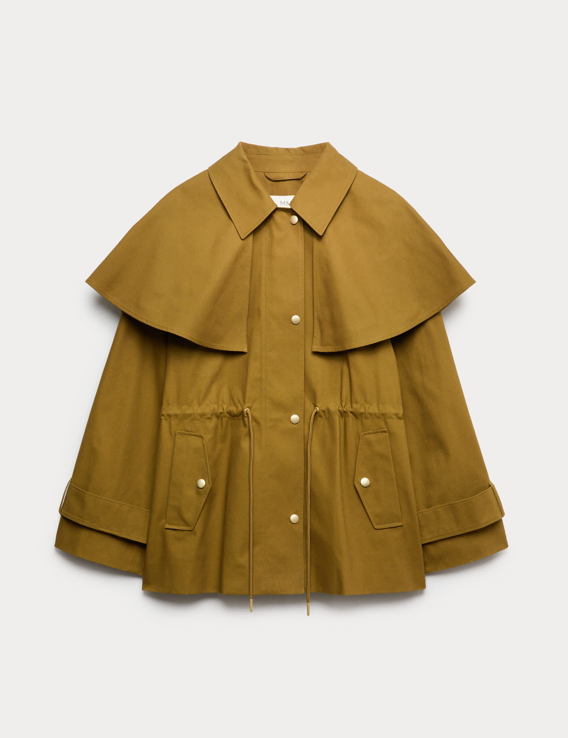 Pure Cotton Waisted Collared Cape Coat