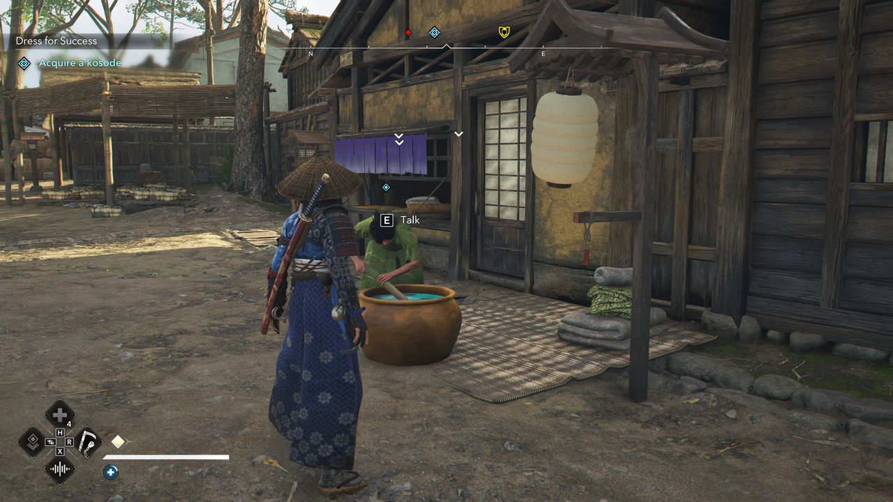 Assassin's Creed Shadows kosode location - The kosode merchant dyeing fabric outside her shop.