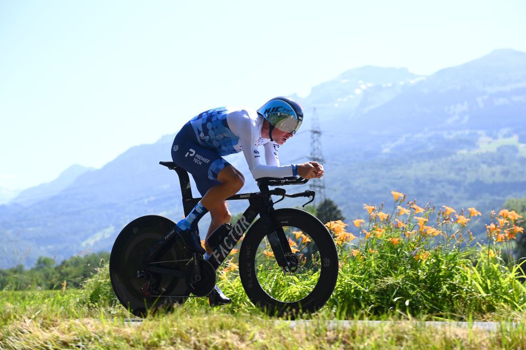 VADUZ LIECHTENSTEIN JUNE 19 Jakob Fuglsang of Denmark and Team Israel Premier Tech sprints during the 85th Tour de Suisse 2022 Stage 8 a 256km individual time trial stage from Vaduz to Vaduz tourdesuisse2022 WorldTour ITT on June 19 2022 in Vaduz Liechtenstein Photo by Tim de WaeleGetty Images
