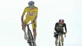 Tadej Pogacar and Jonas Vingegaard climbing Mont Ventoux