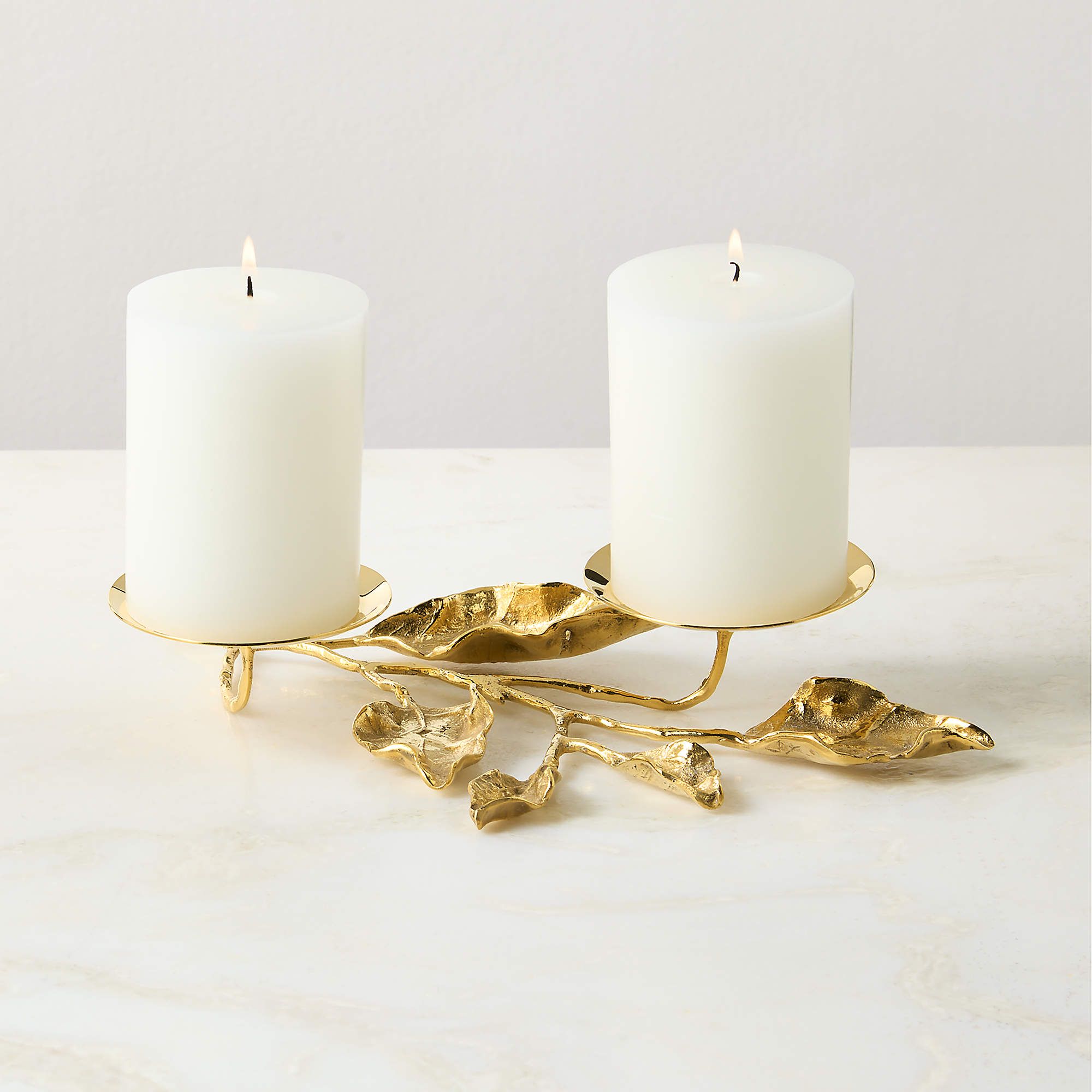 Gold floral pillar candle holder