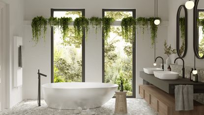 hanging plants in a luxury bathrom