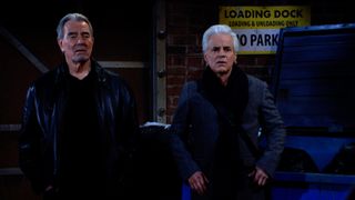 Eric Braeden and Christian LeBlanc as Victor and Michael in an alley waiting to meet Jordan in The Young and the Restless