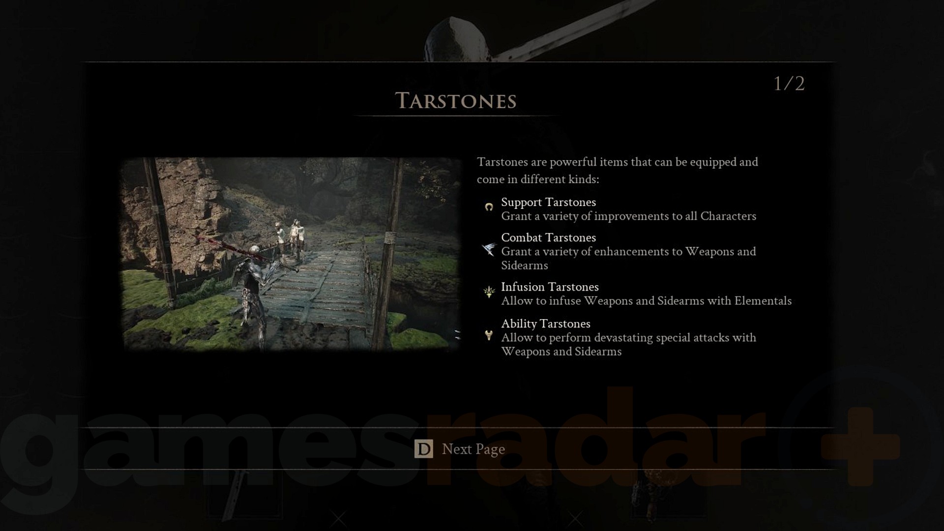 An in-game explainer of Mortal Shell 2 Tarstones