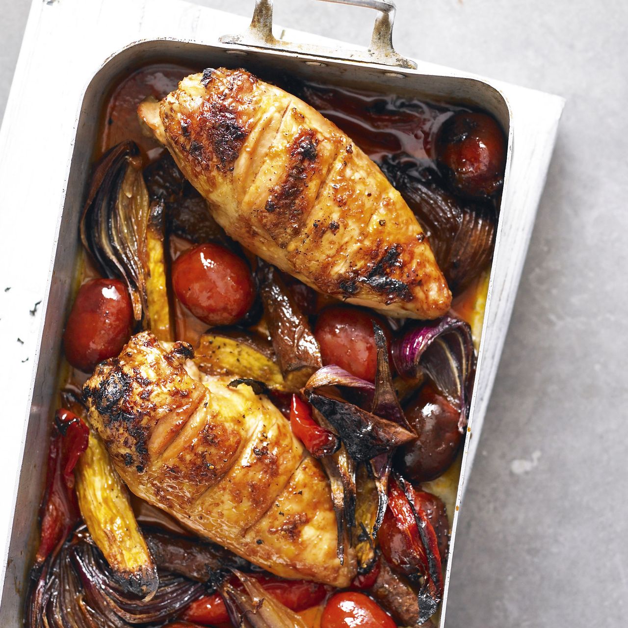 Sticky chicken and chorizo traybake roast-woman and home