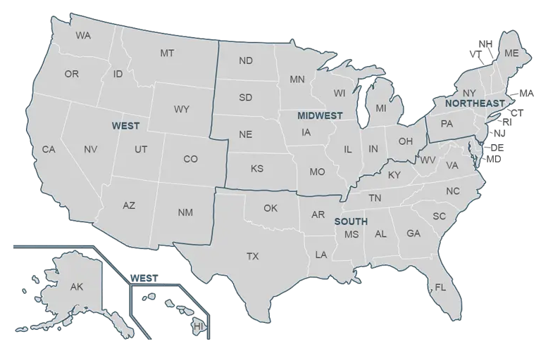 Map of the regions of the United States