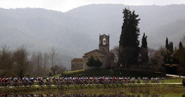 The peloton in action during stage three of the Volta Catalunya.