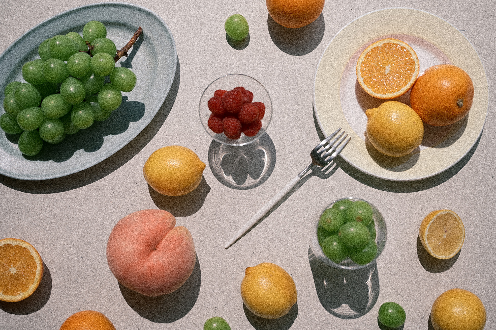 Nikon Zf Film Grain image, showing a flat lay of some fruit