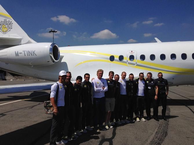 The Tinkoff-Saxo team pictured before boarding the plane to Leeds.