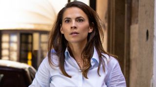 Hayley Atwell looking slightly concerned in Mission: Impossible - Dead Reckoning Part One.