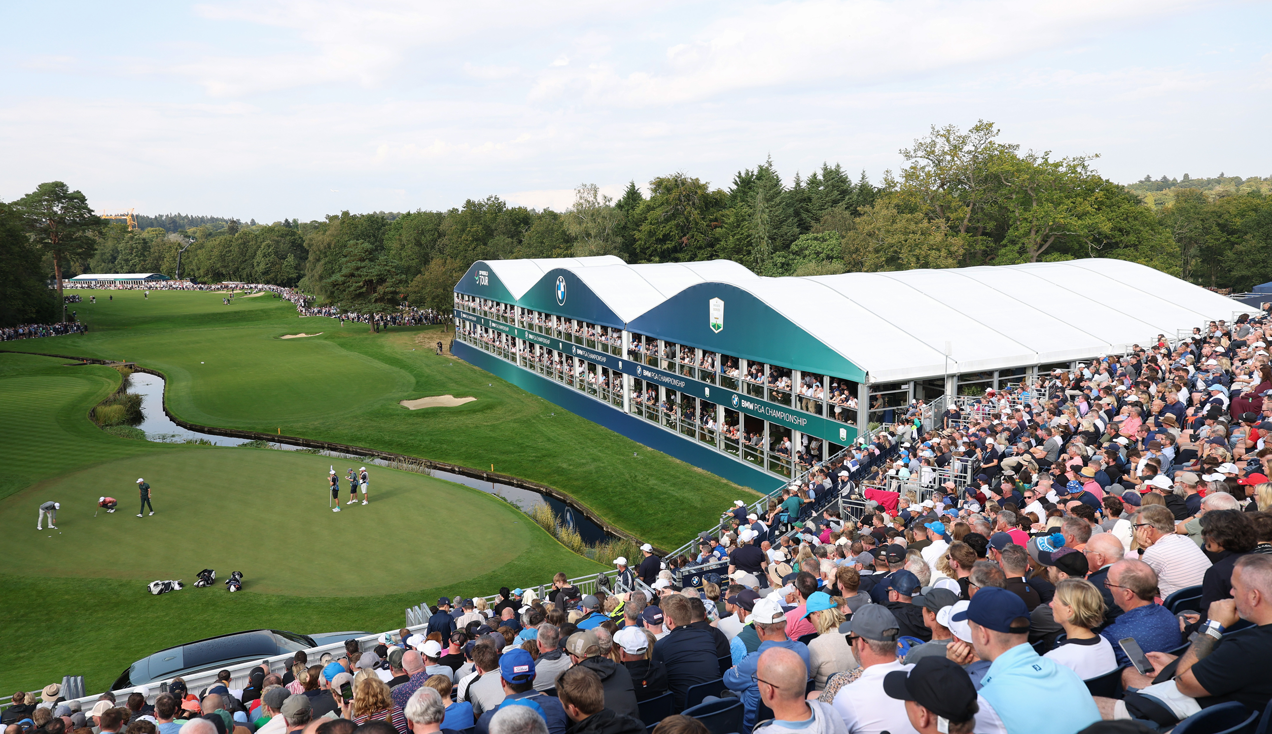 A view of the 18th green from the grandstand behind the green