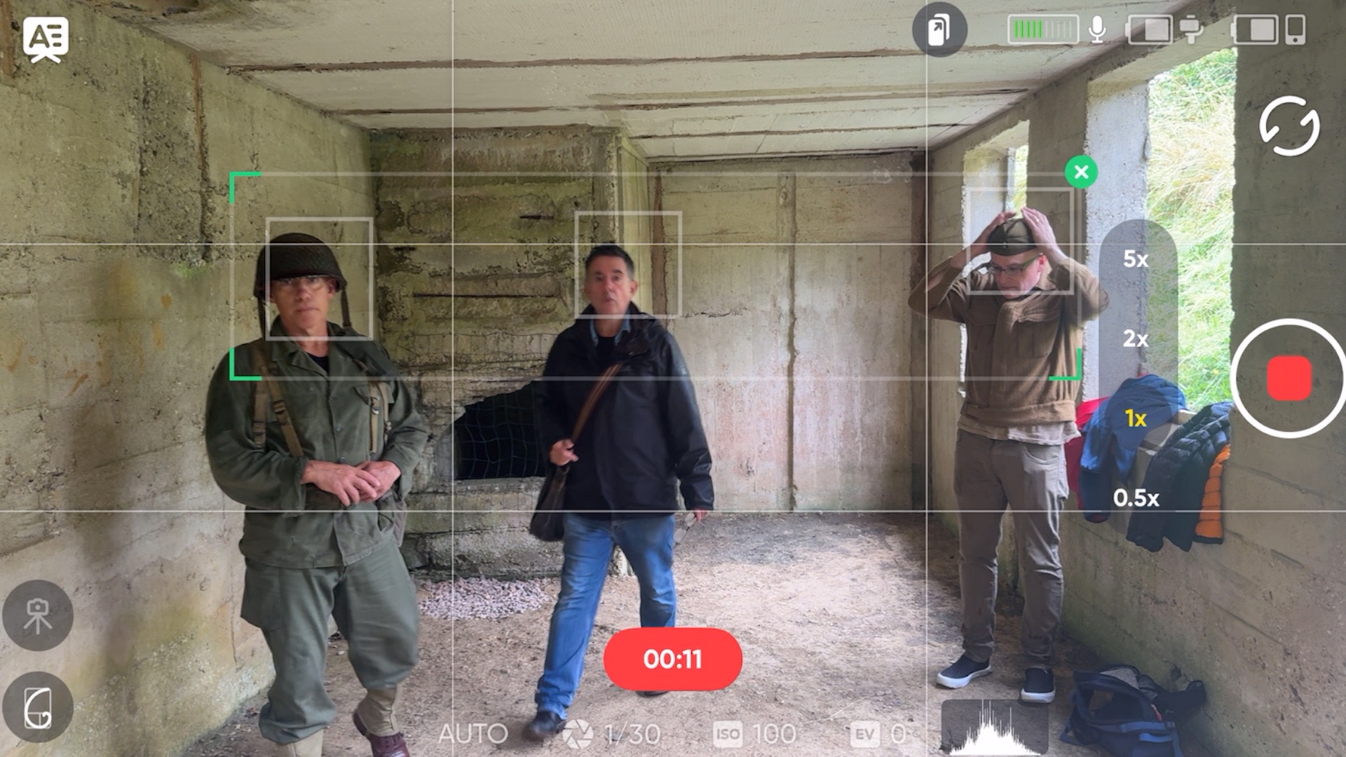 A screenshot of the Insta360 app showing a rectangular AI-tracking window around a group of people