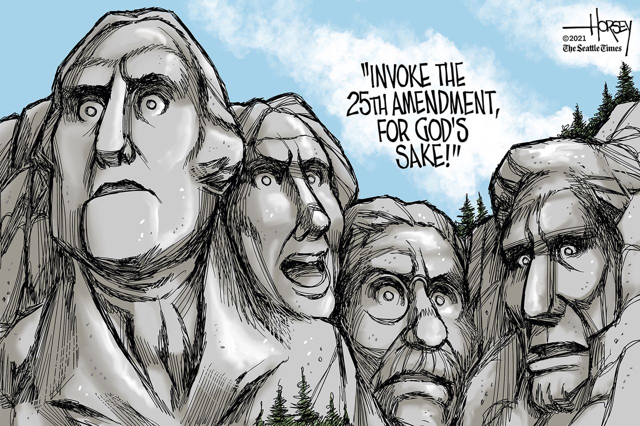 Political Cartoon U.S. Trump 25th amendment Capitol riot mount rushmore