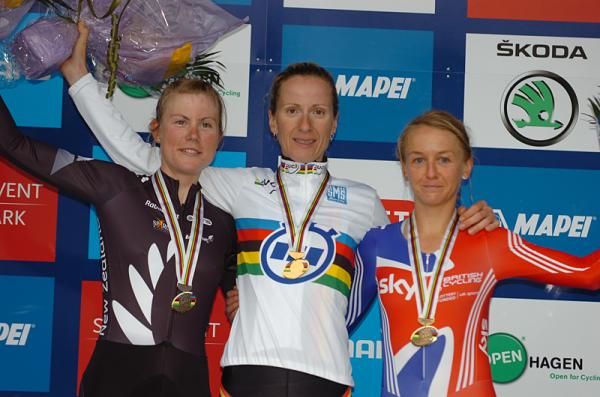 The elite women's podium in Copenhagen