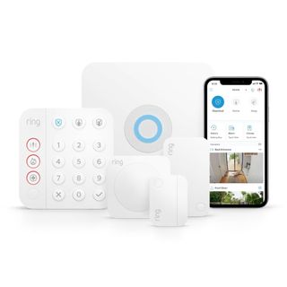 Ring alarm pack with phone and accessories on a white background