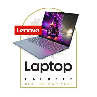 A Laptop Mag award image for MWC 2025, featuring the best laptop winner: the Lenovo Yoga Pro 9i 10th Gen. This image is a part of the Laptop Mag special issue for MWC 2025.