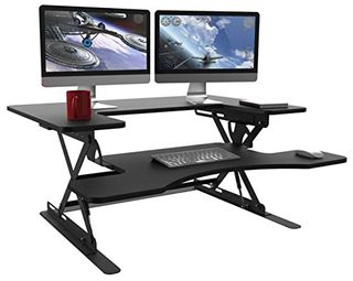Halter Black Height Adjustable 36" Stand up Desk Converter | Quick Sit to Stand Tabletop Dual Monitor Riser (ED-258BL)